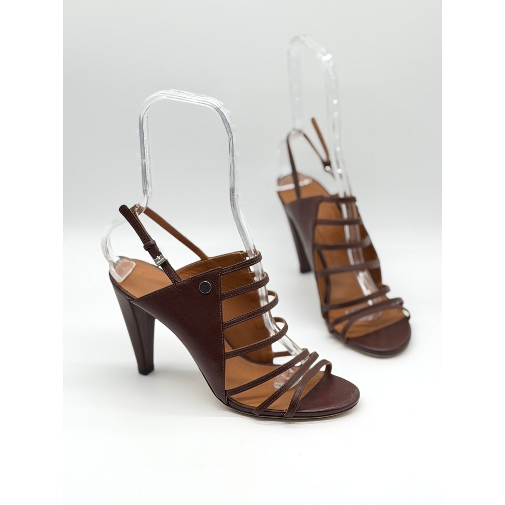 STAUD Emma Heel Women 39.5 Brown Leather Strappy Cage Gladiator Slingback Sandal